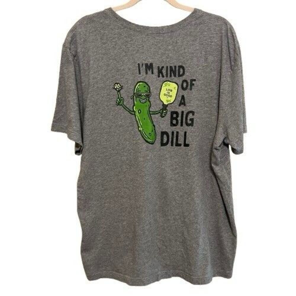 Life Is Good Crusher Lite Shirt Mens LX Gray Pickleball Pickle Big Dill Graphic